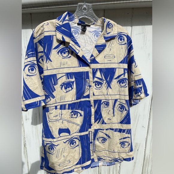Forever 21 Other - Forever 21 Men’s Blue and Cream Graphic Anime  Shirt Size M